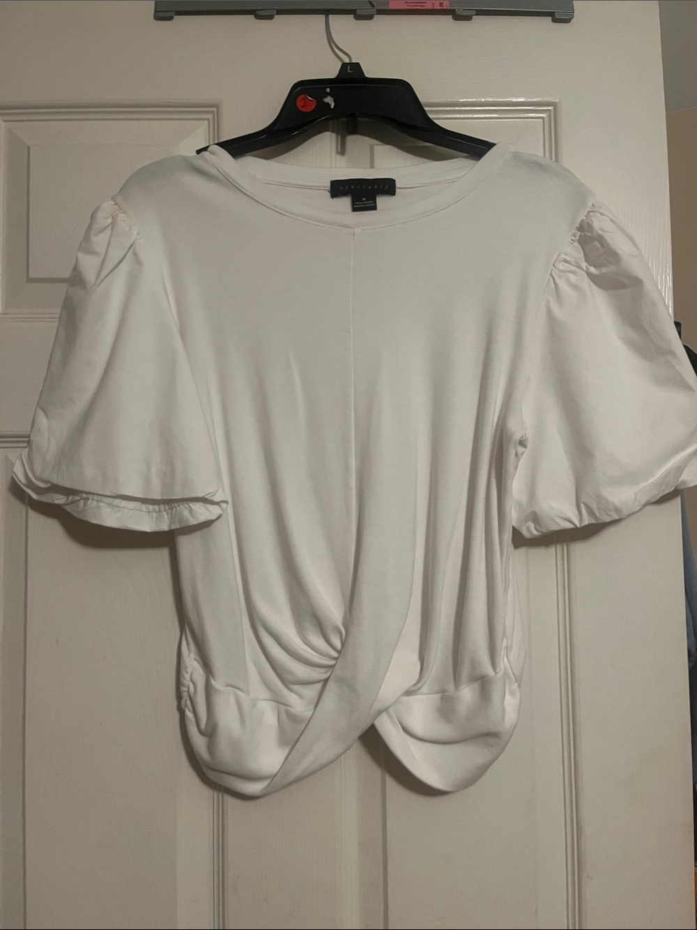 Sanctuary White Twist-Hem Puff Sleeve Top